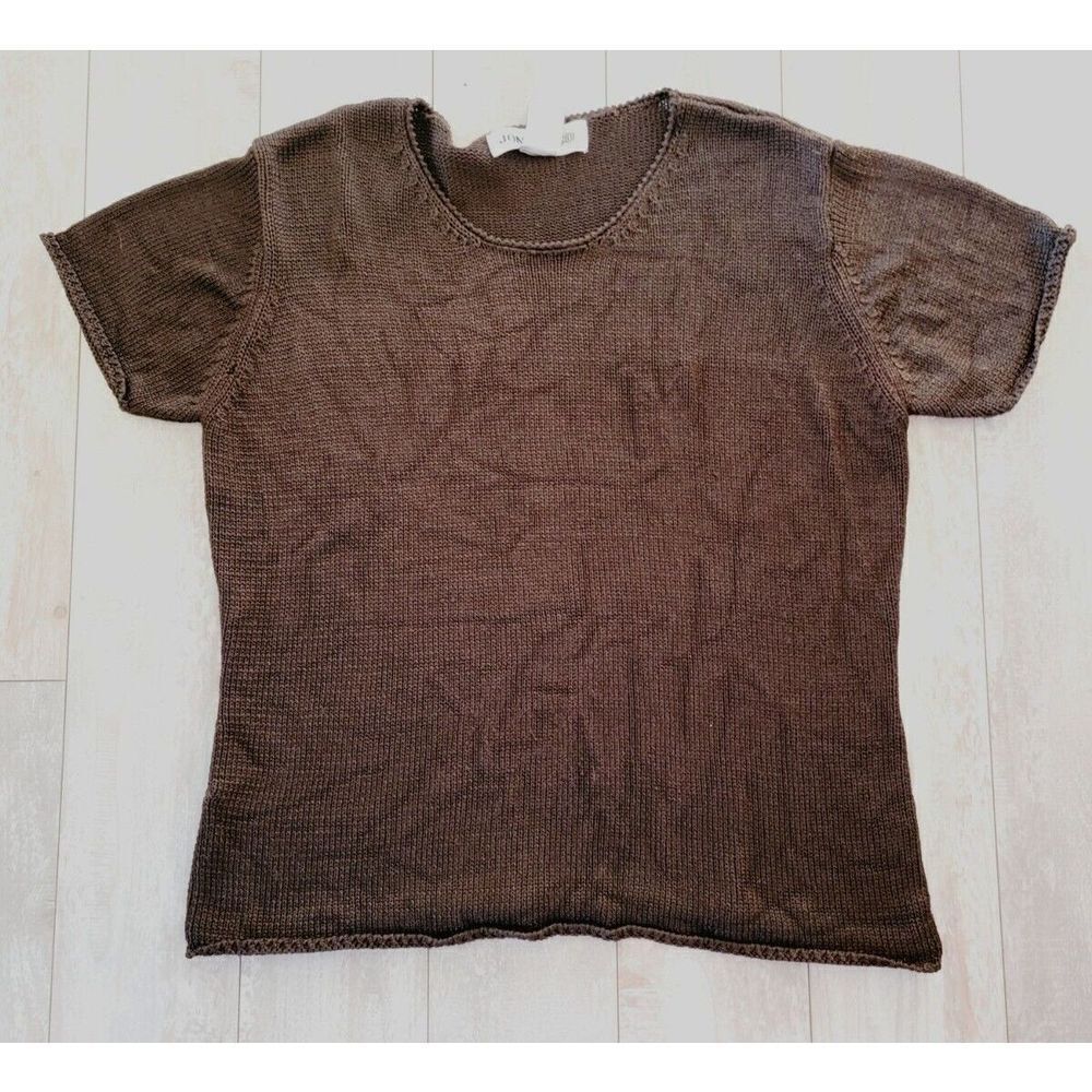 Jones &‎ Co. L Short Sleeve Sweater Chocolate Brown Stretch Soft Knit